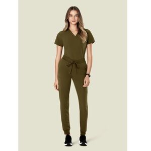 NWT Mandala Size Large High Waisted Drawstring Jogger Scrub Pant Olive Green